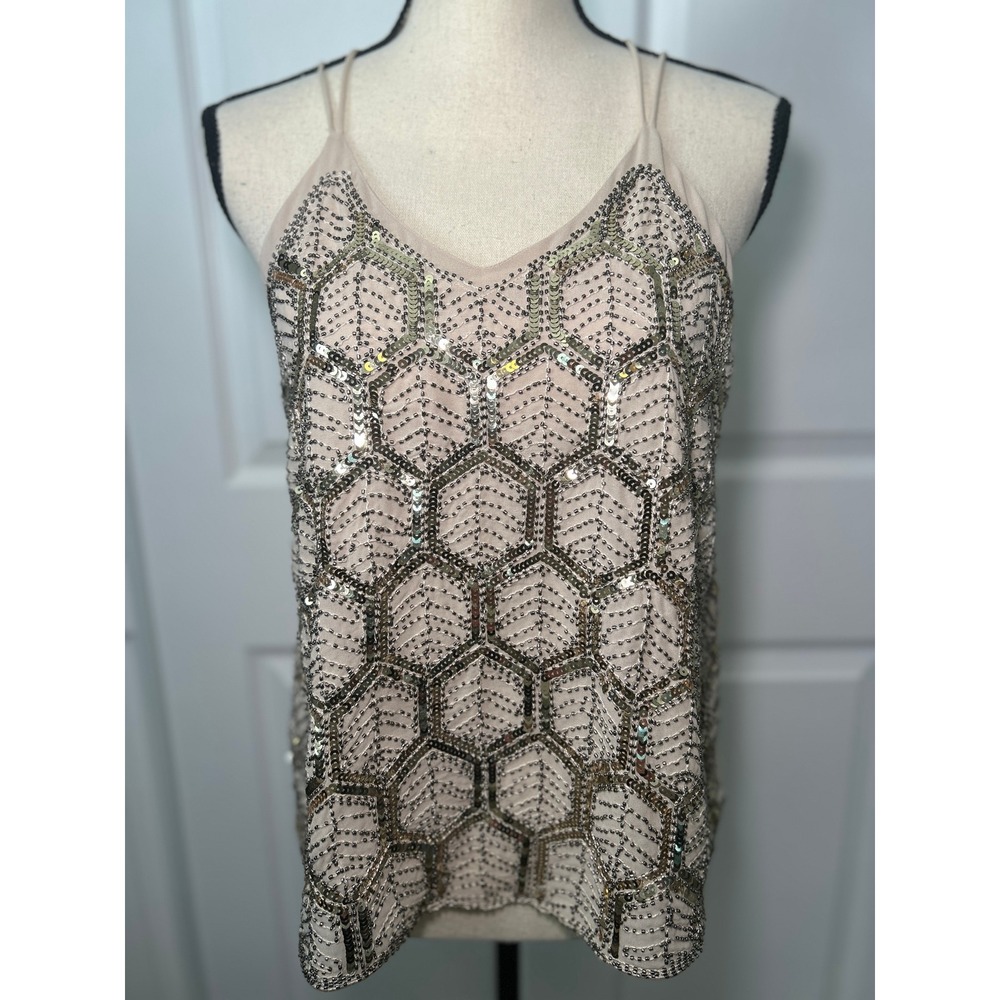 The Nines Gold Beaded Sequin Cami Tank Top Small Embellished‎ Party Going Out